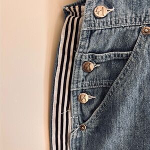 L.A. Blues Women's Light Blue Denim Overalls with Black & White Striped Detail